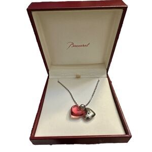 Baccarat crystal glass and SV925 heart double heart necklace Color with Box